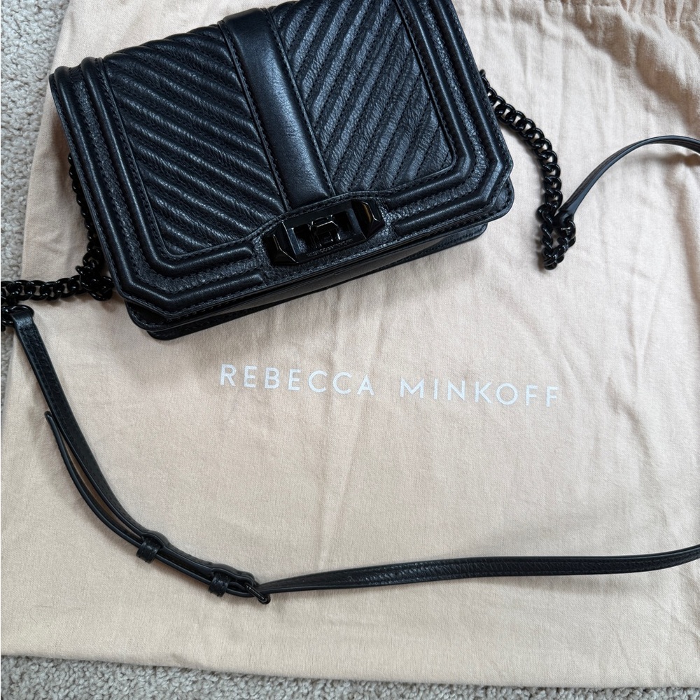 Rebecca Minkoff Black Quilted Chevron Crossbody Bag with Chain Strap